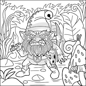 Monster garden gnome, coloring book, outline illustration