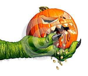 Monster Holding Creepy Pumpkin