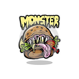 Monster mascot logo design vector with modern illustration concept style for badge, emblem and t shirt printing. Monster burger