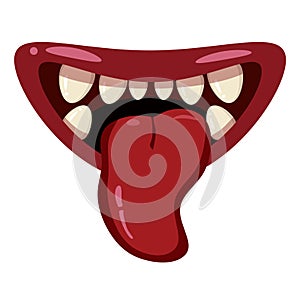 Monster mouth creepy and scary. Funny jaws teeths tongue creatures expression monster horror. Vector isolated