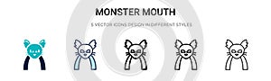 Monster mouth icon in filled, thin line, outline and stroke style. Vector illustration of two colored and black monster mouth