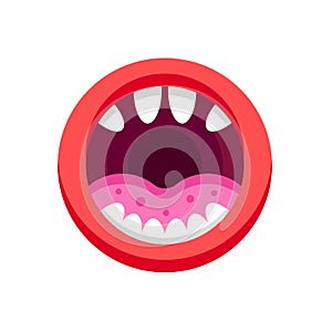 Monster mouth with teeth. Mouth with emotions, teeth, tongue, lips.