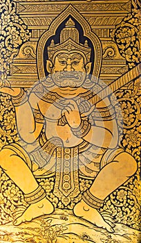 Monster painting on door of Temple of the Golden Buddha or Wat Traimit