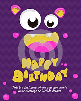 Monster party card invitation design. Happy birthday template. Vector illustration photo