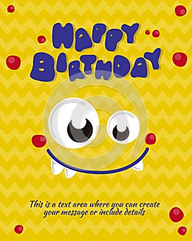 Monster party card invitation design. Happy birthday template. Vector illustration photo