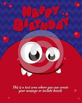 Monster party card invitation design. Happy birthday template. Vector illustration photo