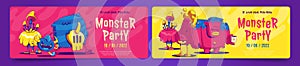 Monster party posters with cute alien creatures