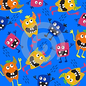 monster pattern alien cute colorful happy smile vector illustration design character 09