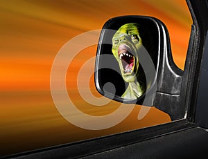 Monster in rear view mirror