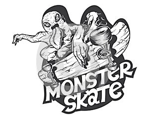 Monster riding skate, t-shirt print mascot logo mascot beast sticker