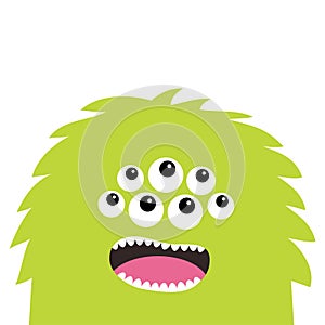 Monster scary screaming face head icon. Eyes, fang tooth. Cute cartoon boo spooky character. Green silhouette. Kawaii funny baby.