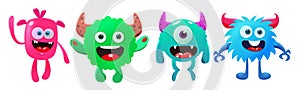 Monster set vector design. Cartoon monster with happy, smiling and cute face in white isolated background.