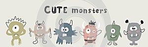 Monster set vector illustration for kids t shirt fabric design.