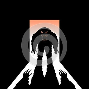 Monster with shadow in the open door
