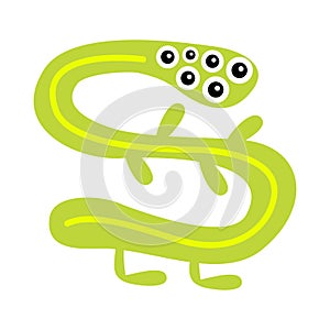 Monster snake green silhouette. Happy Halloween. Cute kawaii cartoon scary funny character icon. Eyes, hands, legs. Funny baby