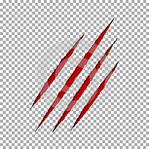 Monster tear claw scratch mark. Llion break paper isolated on transparent background. Red Claws scra photo