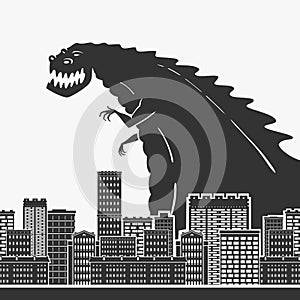Monster In A Town Vector Illustration