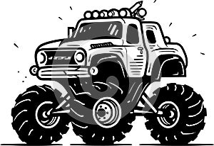 Monster truck - black and white isolated icon - vector illustration