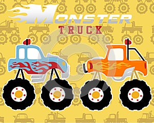 Monster truck cartoon on seamless pattern vector of monster trucks