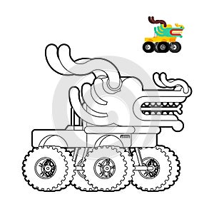 Monster Truck Dragon coloring book. Animal car on big wheels. vector illustration