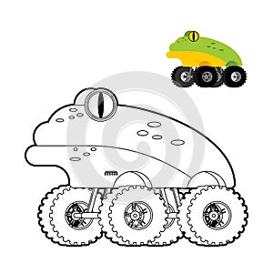 Monster Truck frog coloring book. Animal car on big wheels. vector illustration