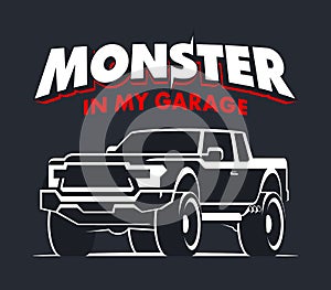 Monster truck garage logo illustration