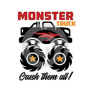 Monster truck kids apparel design. Vector illustration.