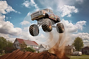 monster truck mid-air during a high jump
