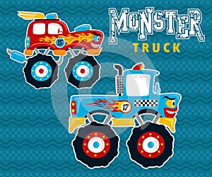 Monster truck race cartoon. Vector cartoon illustration