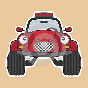 Monster truck red car cartoon character. Vector illustration