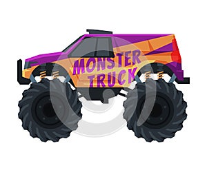 Monster Truck Vehicle, Heavy Jeep Car with Large Tires Vector Illustration
