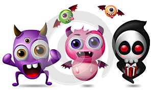 Monster vector characters set. Cute little monsters in funny and scary expression isolated in white background