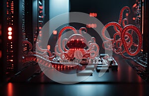Monster virus on a computer circuit board. 3d rendering