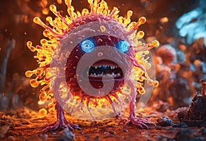 Monster virus. Vile angry virus in the form of an angry toothy monstrous character