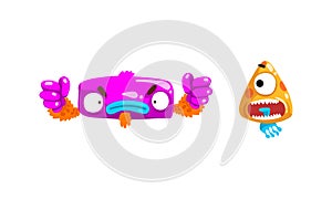 Monster with Wide Open Toothy Mouth in Frightening Pose Vector Set