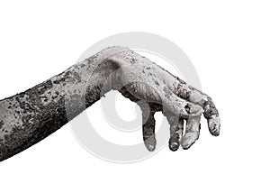 Monster zombie hand cinder isolated on white.