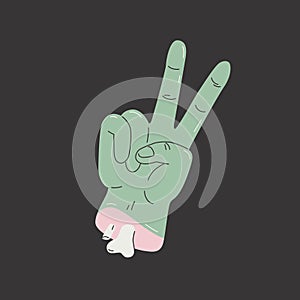 Monster zombie hand. Funky cartoon dead human hand gesture peace sign