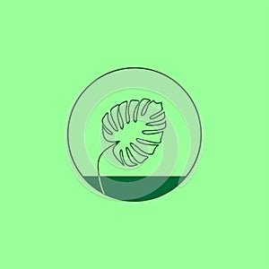 Monstera deliciosa leaf logo on a green background