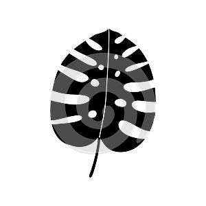 Monstera leaf. Black silhouette. Tropical forest element. Vector