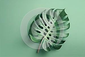 Monstera leave against pastel green background