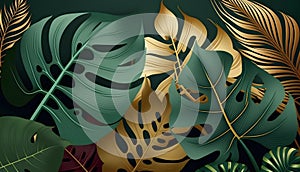 Monstera leaves on dark background. Vector illustration. Eps 10.