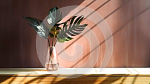 Monstera Leaves in Vase with Shadow Play