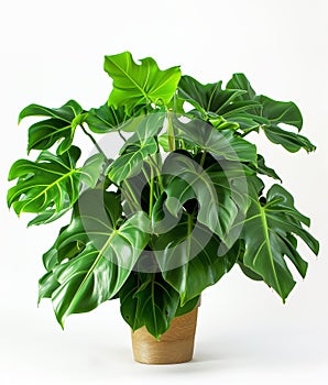 Monstera Plant in a Pot Against White Background..