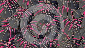 Monstera tropical leaf vector illustration. Vector banner. Seamless Pattern.