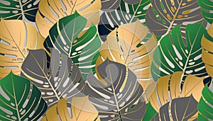 Monstera tropical leaf vector illustration. Vector banner.Seamless Pattern