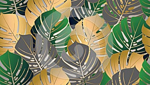 Monstera tropical leaf vector illustration. Vector banner.Seamless Pattern.