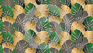 Monstera tropical leaf vector illustration. Vector banner. Seamless Pattern.