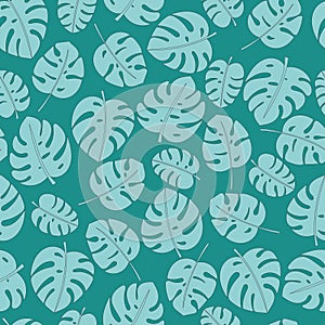 Monstera tropical leaf in a vector seamless pattern