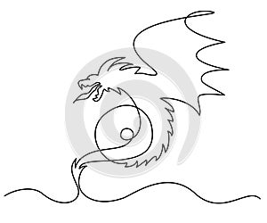 Monsters dragon flying. Magical legend creature. Continuous one line drawing photo