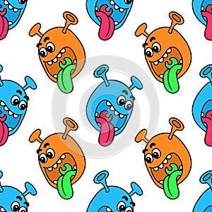 The monsters let out a sneer seamless pattern textile print. repeat pattern background design photo